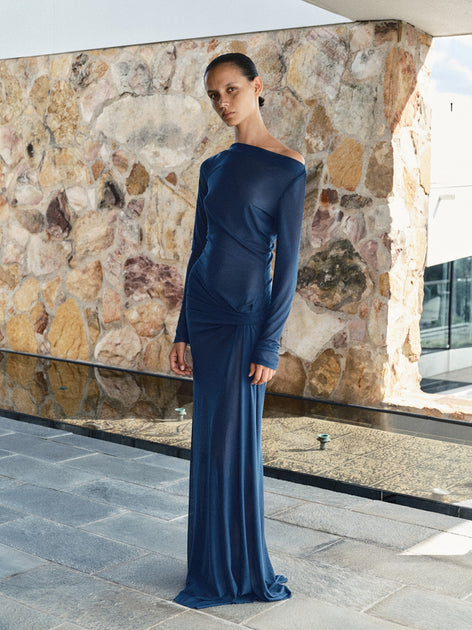 knee length dresses for ladies MARABOU LONG SLEEVE MAXI DRESS