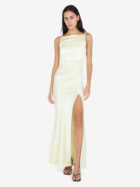 the woman in the gold dress movie Dreamer Maxi Dress in Ice Yellow