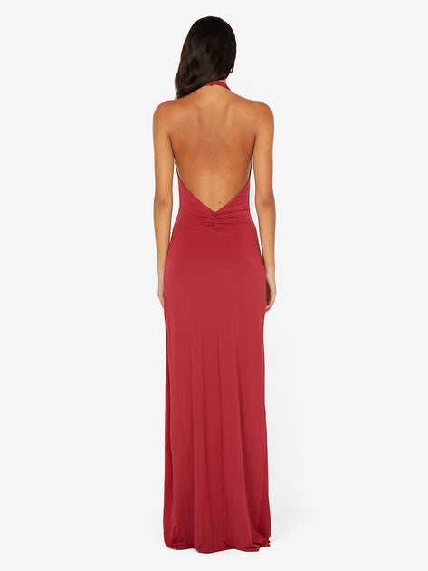 open lace back dress Susie Plunge Maxi Dress - Cherry