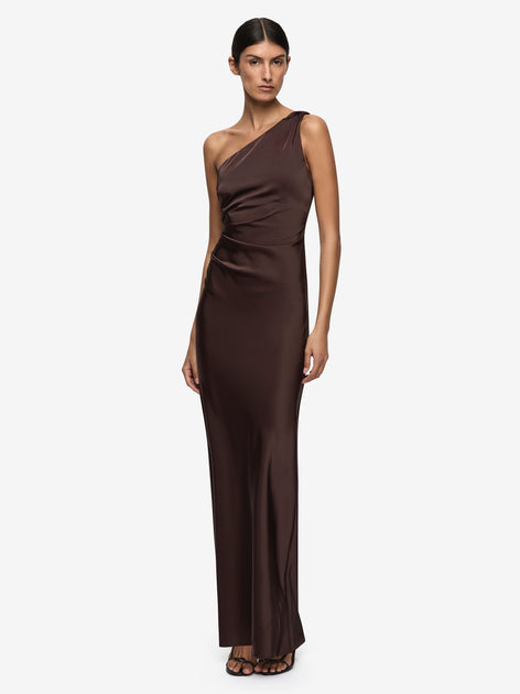 Lunetta Asym Dress in Dark Chocolate