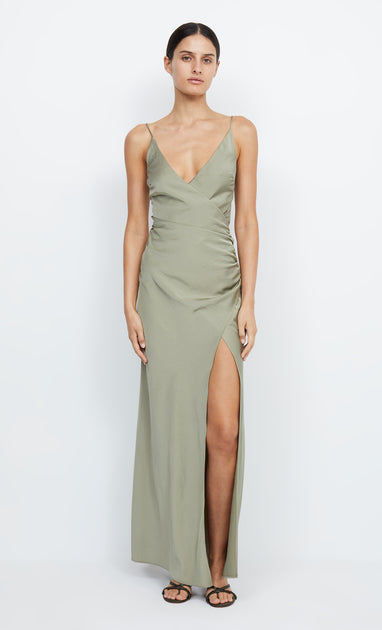 slim fit dress slacks Bec And Bridge Julieta Silk Maxi Dress in Green