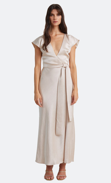 Dreamer Wrap Dress in Sand - BEC + BRIDGE BEC + BRIDGE US Dreamer Wrap Dress in Sand - BEC + BRIDGE BEC + BRIDGE US