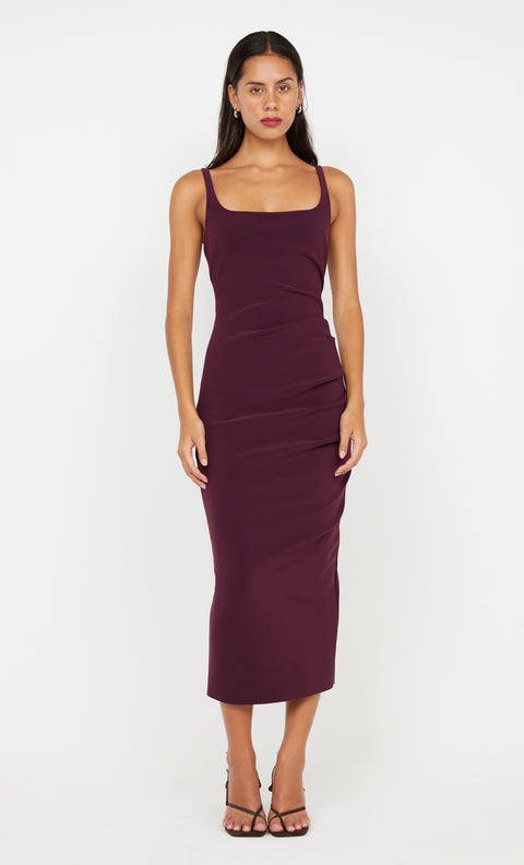 KARINA TUCK MIDI DRESS - PLUM