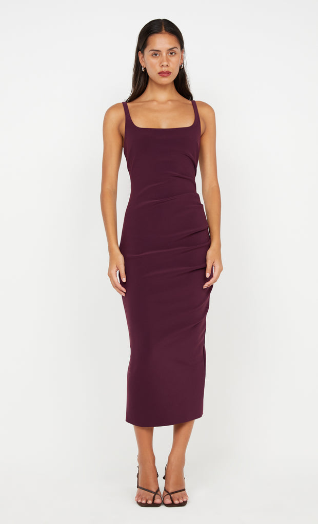 KARINA TUCK MIDI DRESS - PLUM