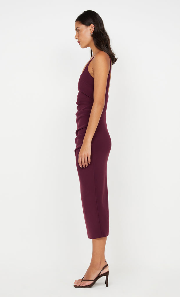 KARINA TUCK MIDI DRESS - PLUM