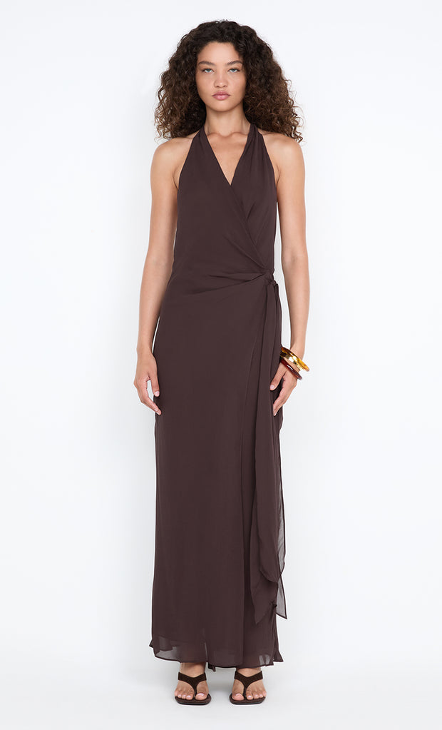 SONEVA WRAP DRESS - DARK CHOCOLATE