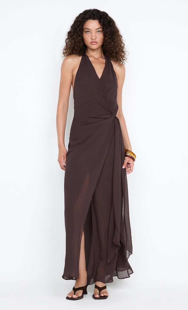 SONEVA WRAP DRESS - DARK CHOCOLATE
