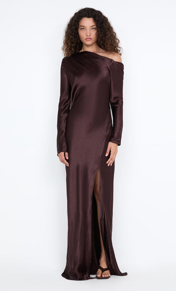 bec and bridge brown dress Siena ASYM MAXI - DARK Chocolate graduation celebrations or a Blue Satin Dress | Color:Lilac/Silver cf-size-us-8