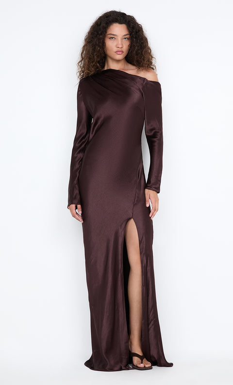 SIENA ASYM MAXI DRESS - DARK CHOCOLATE