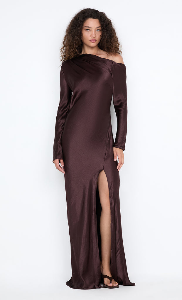 SIENA ASYM MAXI DRESS - DARK CHOCOLATE