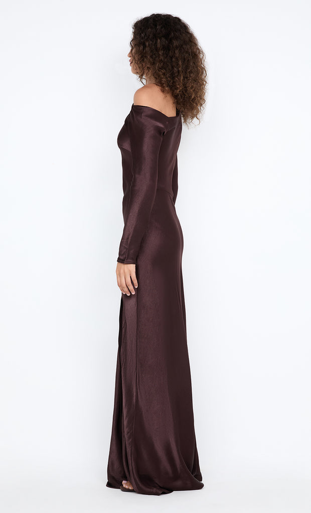 SIENA ASYM MAXI DRESS - DARK CHOCOLATE
