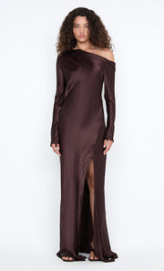 SIENA ASYM MAXI DRESS - DARK CHOCOLATE