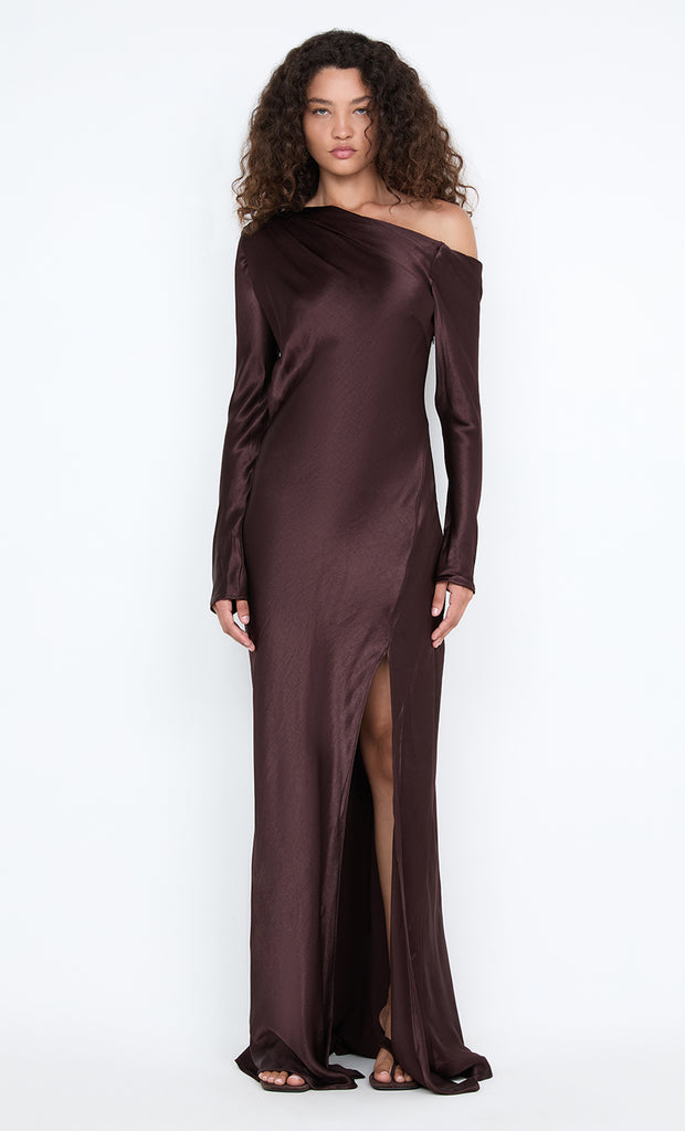SIENA ASYM MAXI DRESS - DARK CHOCOLATE