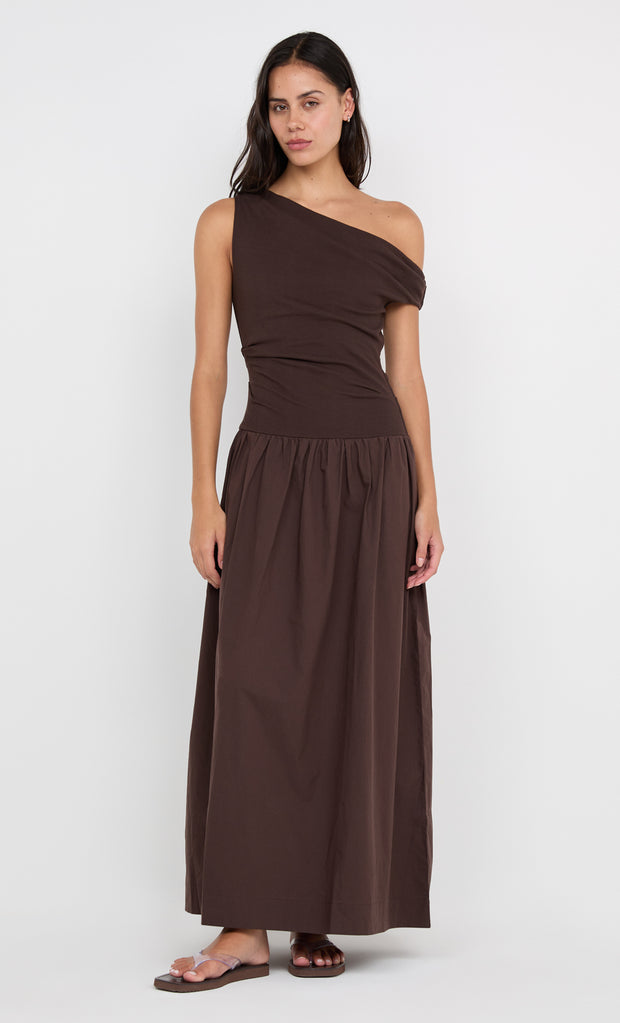 FREYA ASYM MAXI DRESS - DARK CHOCOLATE