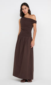 FREYA ASYM MAXI DRESS - DARK CHOCOLATE