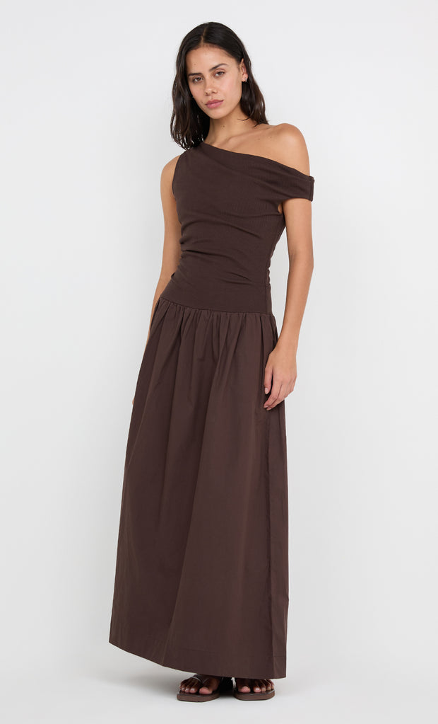 FREYA ASYM MAXI DRESS - DARK CHOCOLATE
