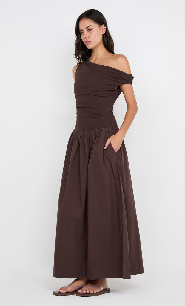 FREYA ASYM MAXI DRESS - DARK CHOCOLATE
