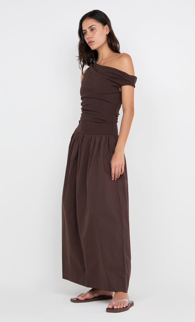 FREYA ASYM MAXI DRESS - DARK CHOCOLATE