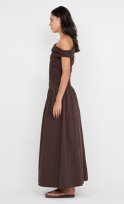 FREYA ASYM MAXI DRESS - DARK CHOCOLATE