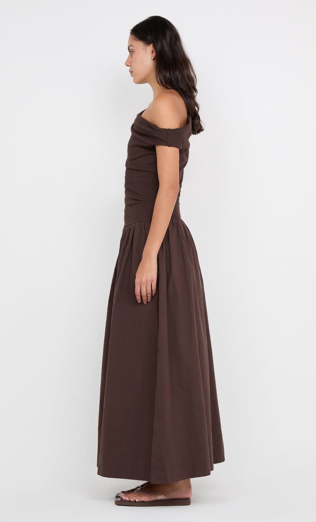 FREYA ASYM MAXI DRESS - DARK CHOCOLATE