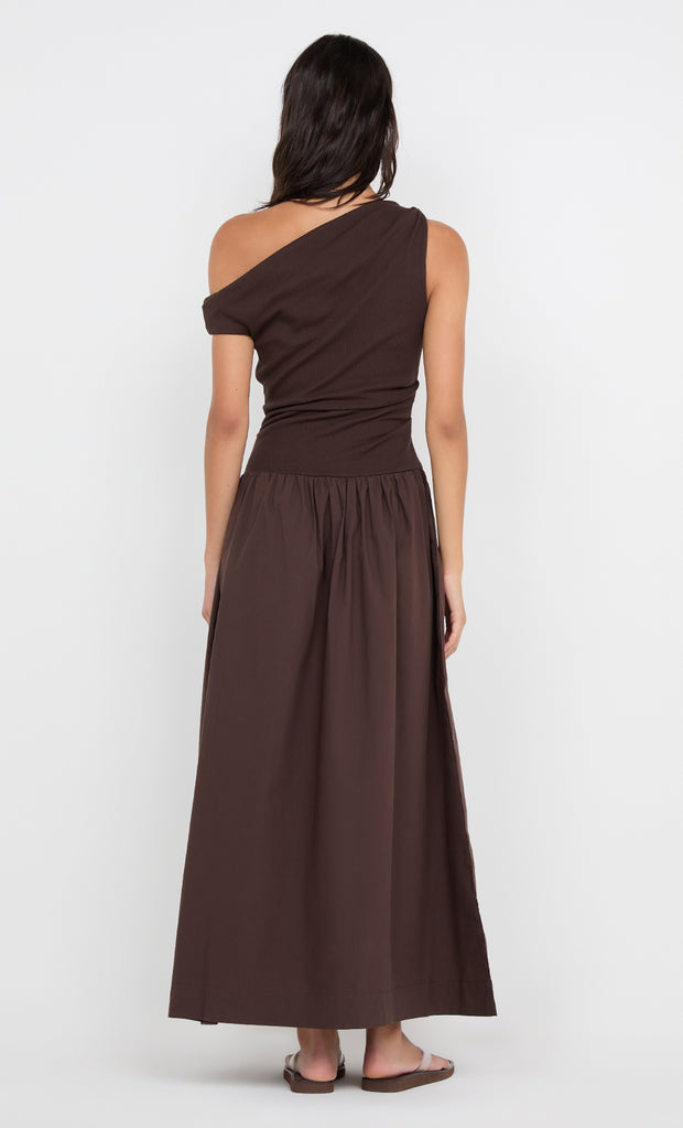 FREYA ASYM MAXI DRESS - DARK CHOCOLATE