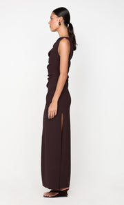 LEORA ASYM MAXI DRESS - DARK CHOCOLATE