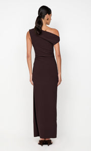 LEORA ASYM MAXI DRESS - DARK CHOCOLATE
