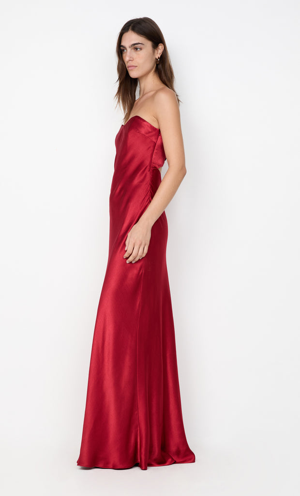 CINDER STRAPLESS MAXI DRESS - CHERRY