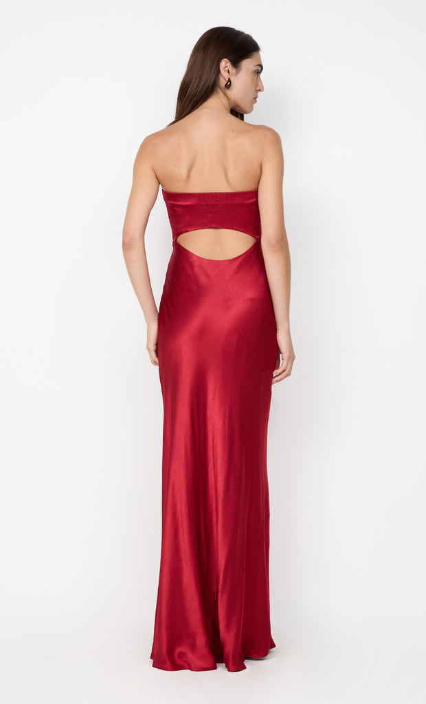 CINDER STRAPLESS MAXI DRESS - CHERRY