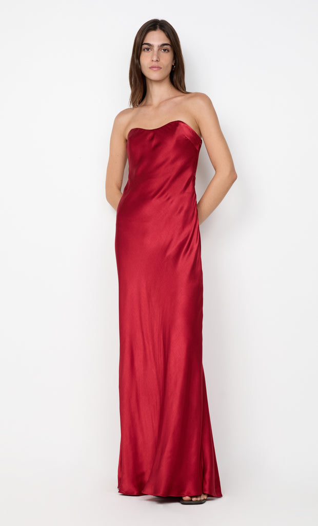 CINDER STRAPLESS MAXI DRESS - CHERRY