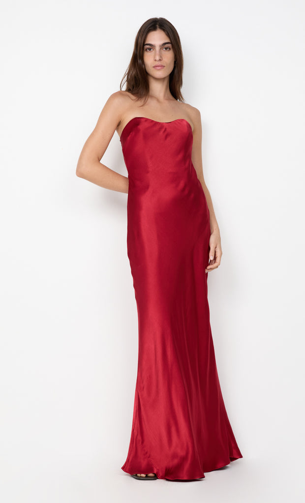 CINDER STRAPLESS MAXI DRESS - CHERRY