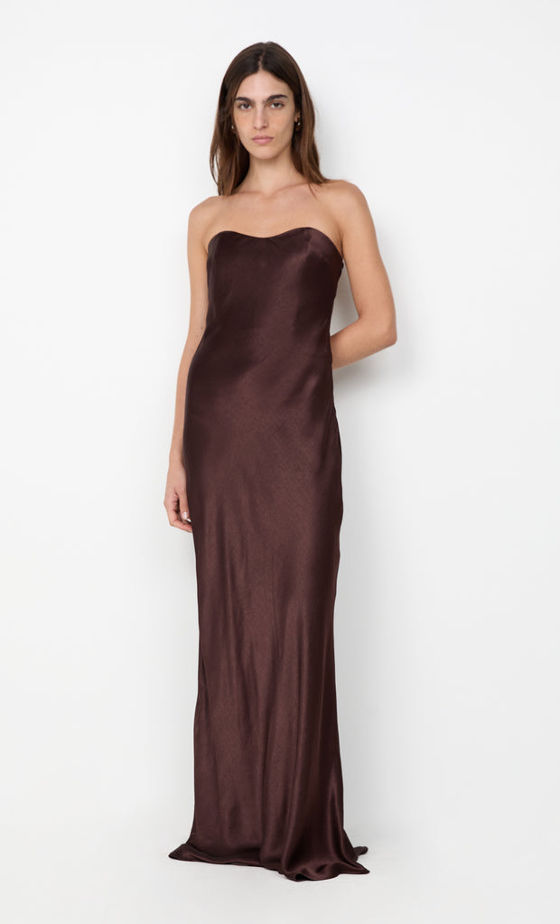 CINDER STRAPLESS MAXI DRESS - DARK CHOCOLATE