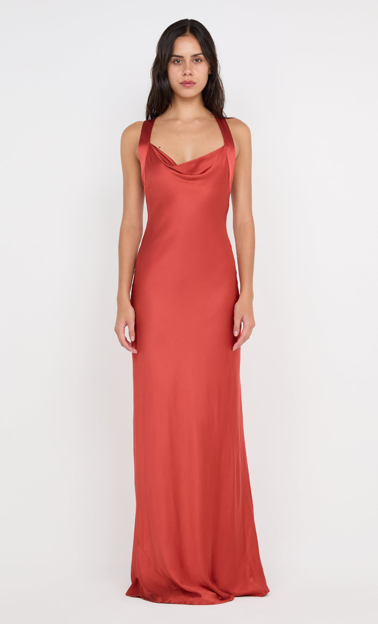 QUENTIN COWL NECK MAXI DRESS - PAPRIKA