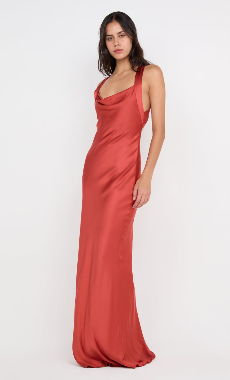 QUENTIN COWL NECK MAXI DRESS - PAPRIKA