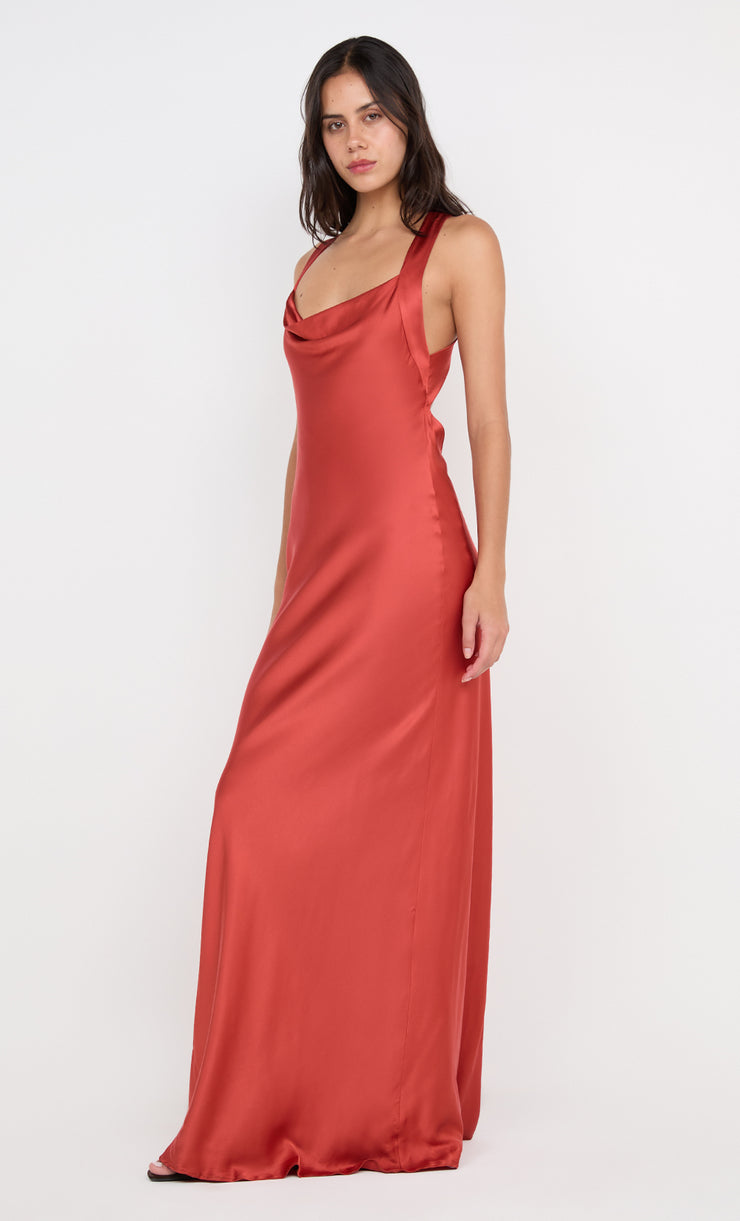 QUENTIN COWL NECK MAXI DRESS - PAPRIKA