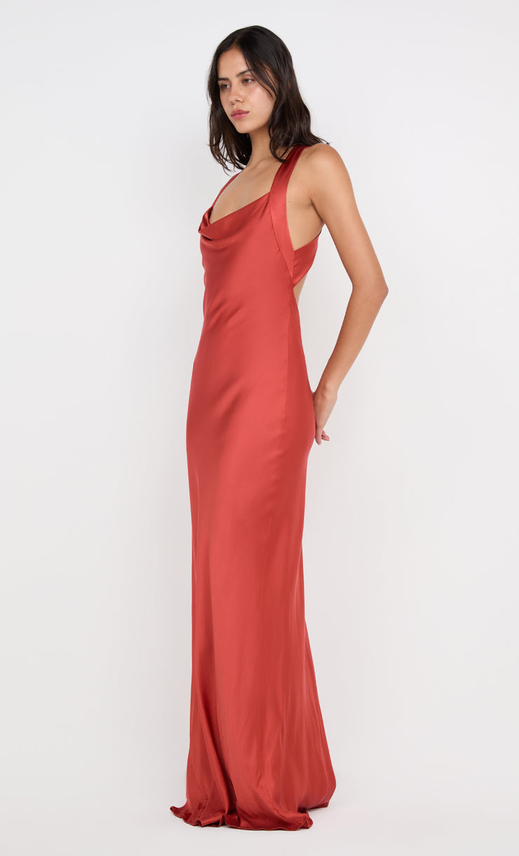 QUENTIN COWL NECK MAXI DRESS - PAPRIKA