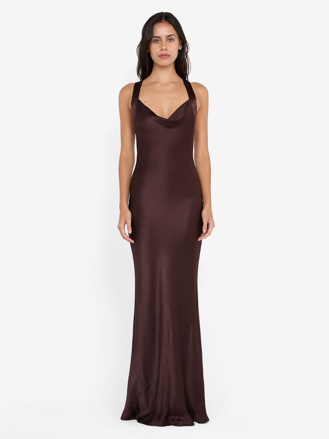 GIA HALTER MAXI DRESS - DARK CHOCOLATE