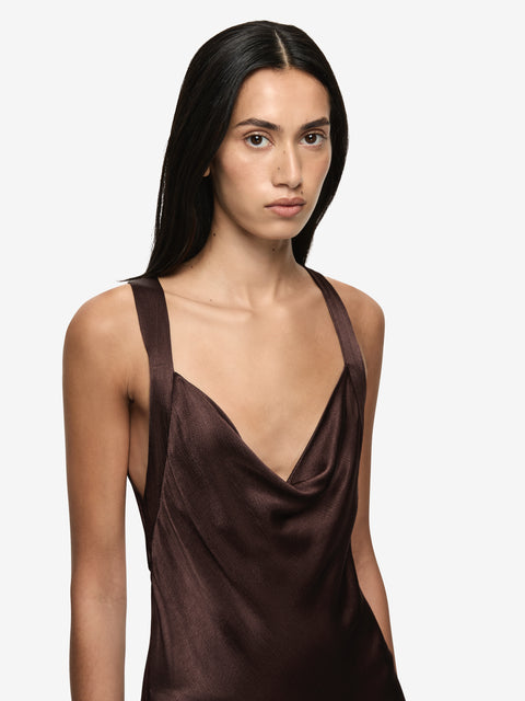 GIA HALTER MAXI DRESS - DARK CHOCOLATE