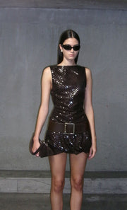 ROMILLY MINI DRESS - DARK CHOCOLATE