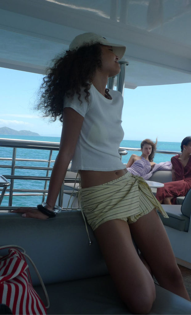 KIANA SKORT - BUTTER/CHOC STRIPE