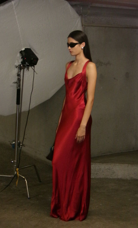 GIA HALTER MAXI DRESS - CHERRY