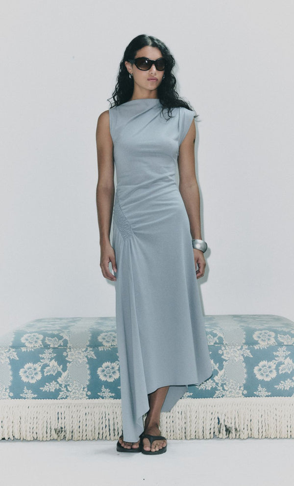 EMA ASYM DRESS - GREY BLUE