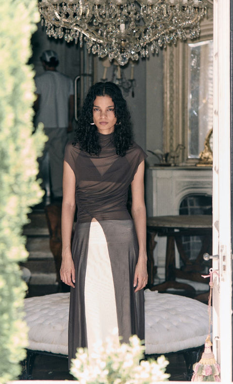 EVA SPLIT TUNIC TOP - DARK CHOCOLATE