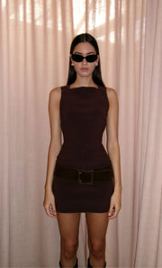 SYLVIE HIGH NECK MINI DRESS - ESPRESSO