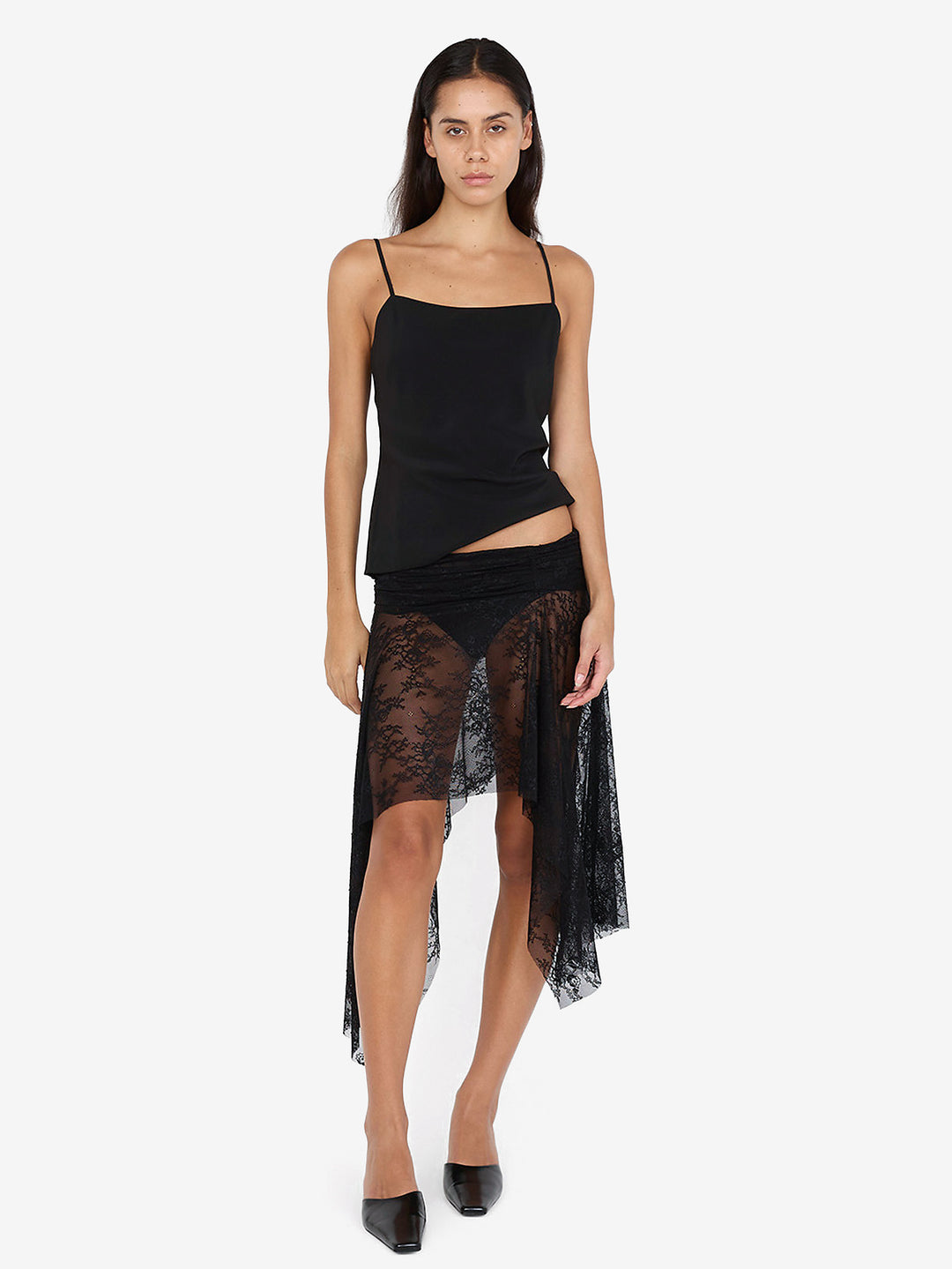 AUDREY SHEER ASYM SKIRT - BLACK