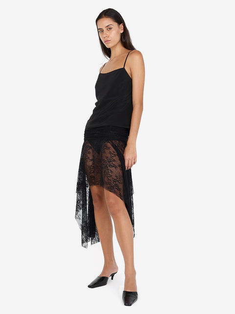 AUDREY SHEER ASYM SKIRT - BLACK