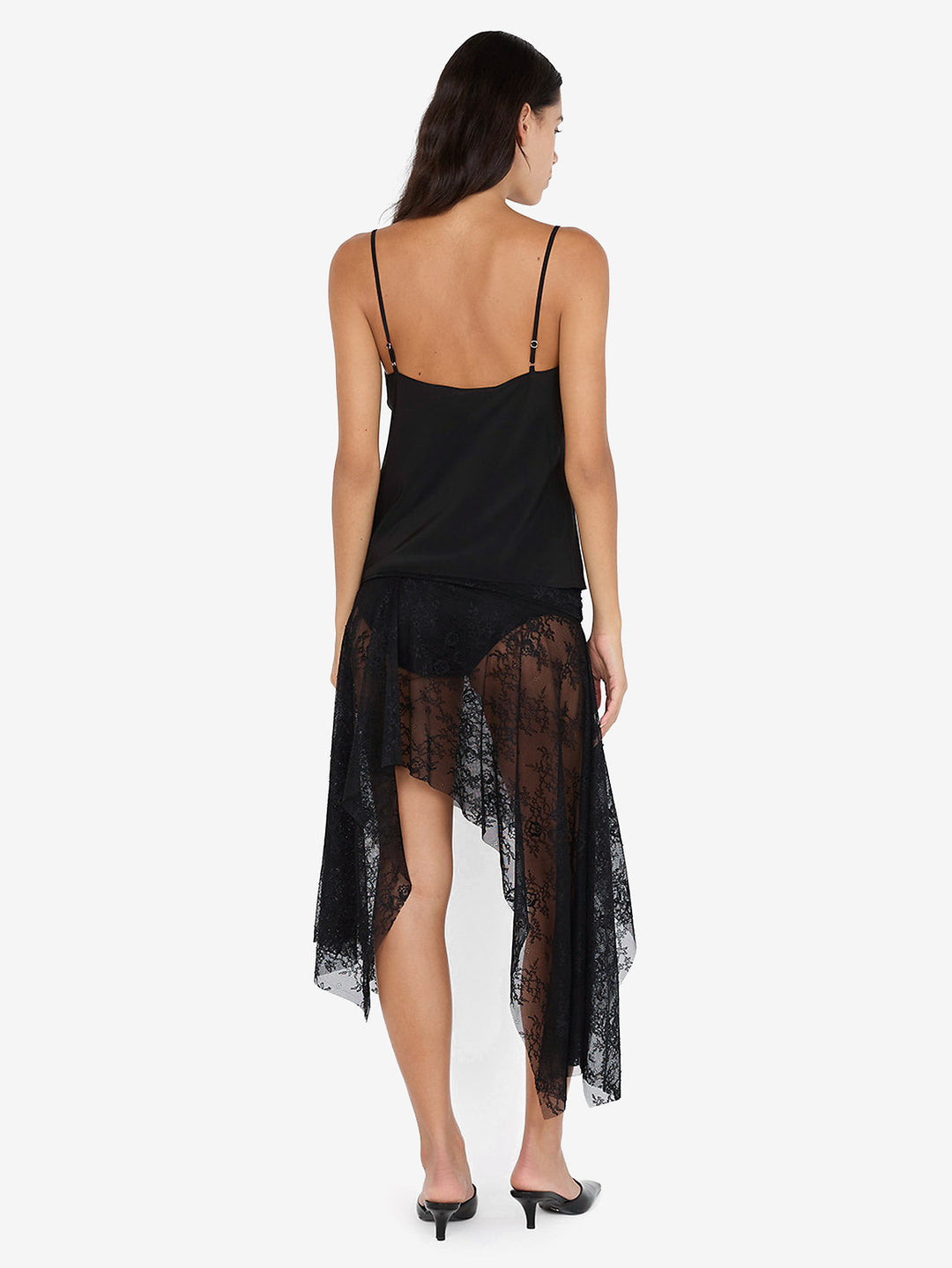 AUDREY SHEER ASYM SKIRT - BLACK