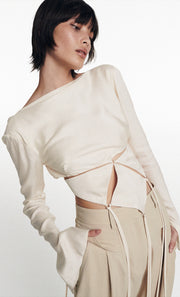 DIAMOND DAYS LONG SLEEVE CROPPED TOP - IVORY
