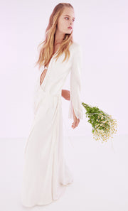 EMERY LONG SLEEVE TIE MAXI DRESS - IVORY