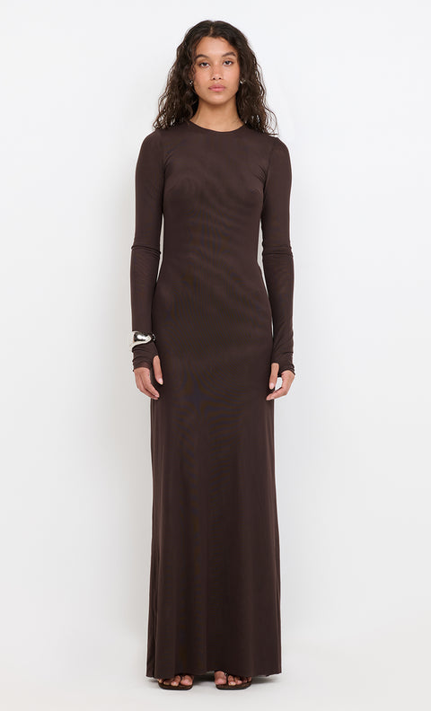JUNIPER LONG SLEEVE MAXI DRESS - DARK CHOCOLATE